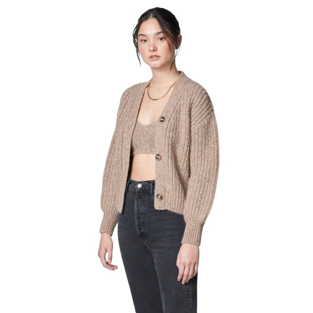 Billie The Label Size Medium Baby Alpaca Mohair Wool Oversized Soft Cardigan Tan